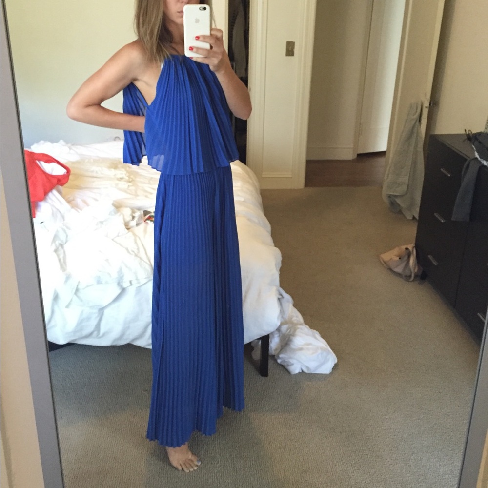 Blue pleated maxi dress